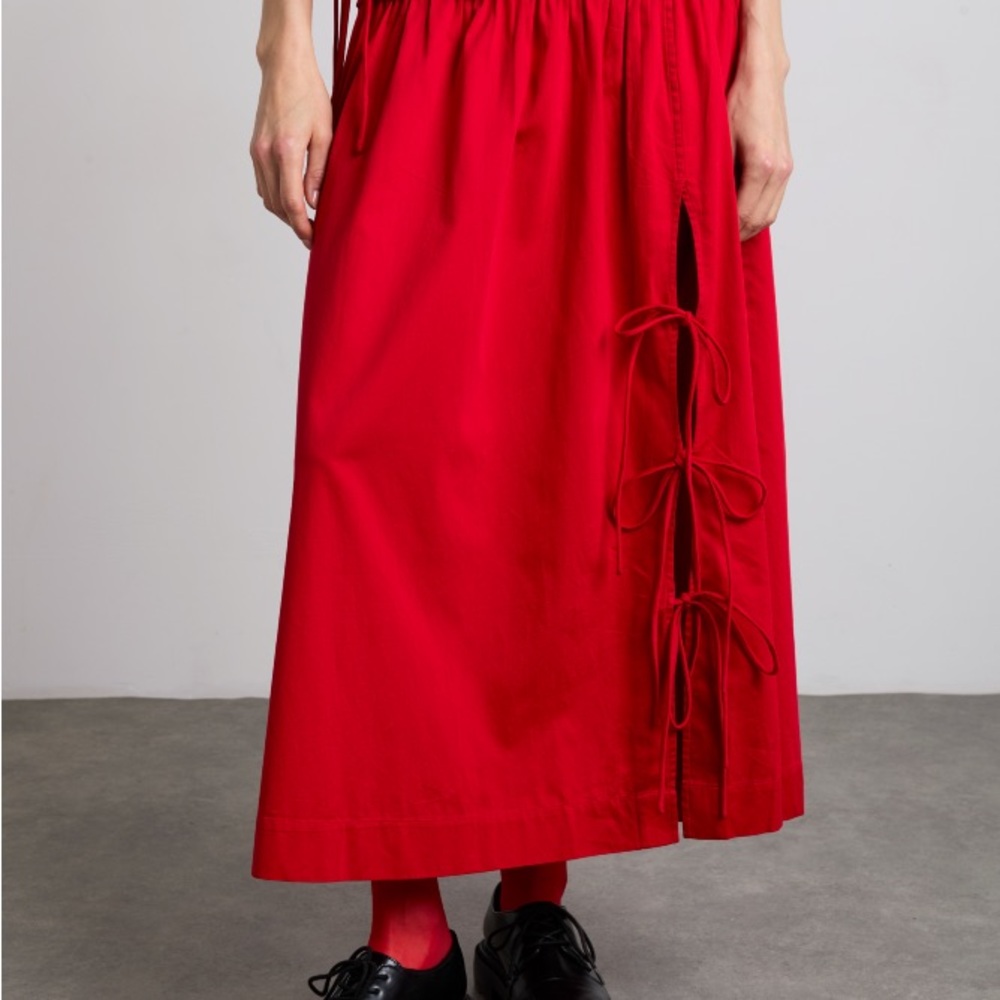 Elegant Red Skirt with Bow Details